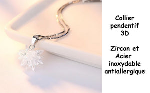 collier pendentif 3D zircon etr acier inoxydable antiallergique
